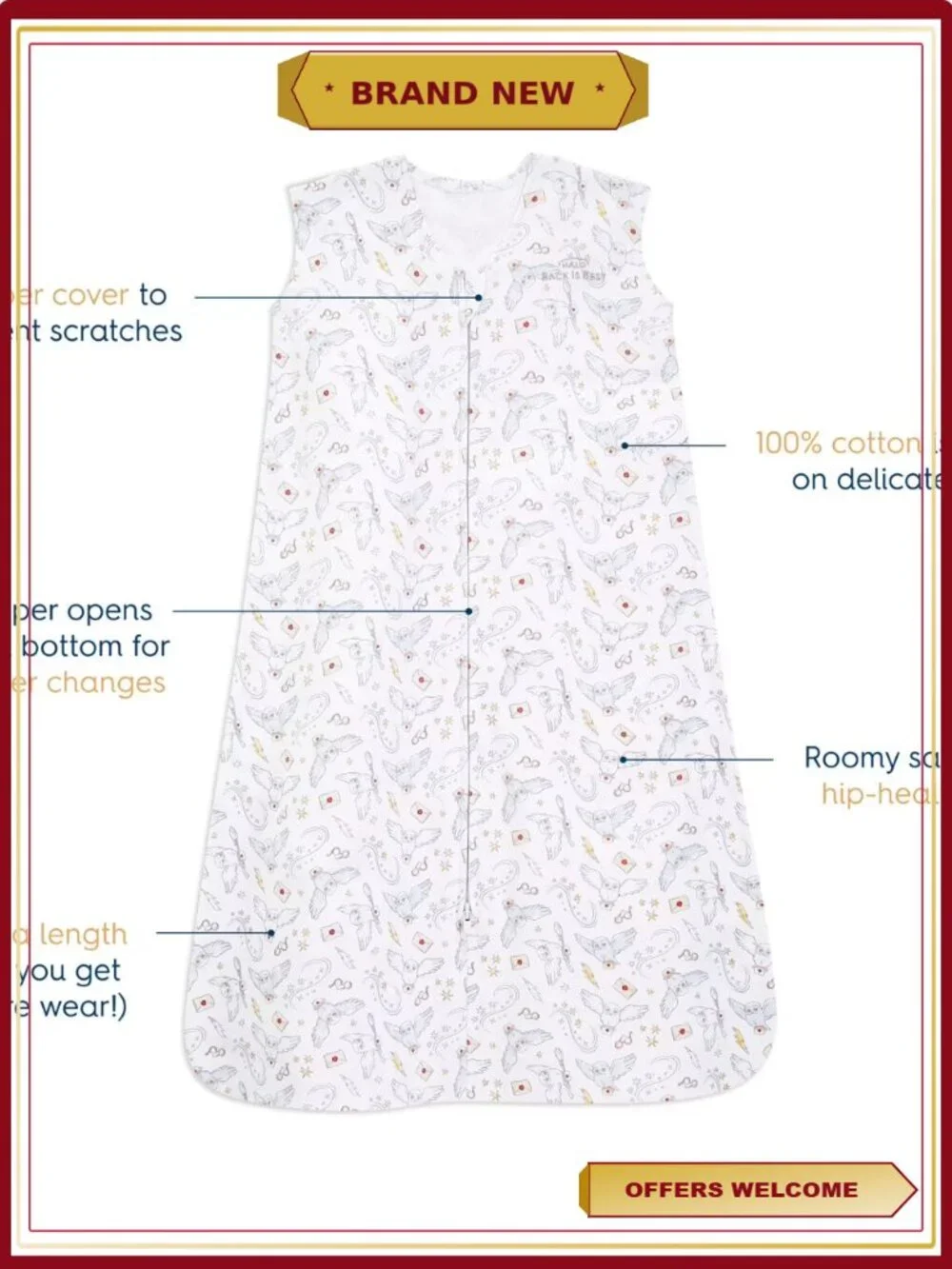 Harry Potter Sleep Sack Wearable Blanket Cotton Infant Medium 6-12 Months Unisex